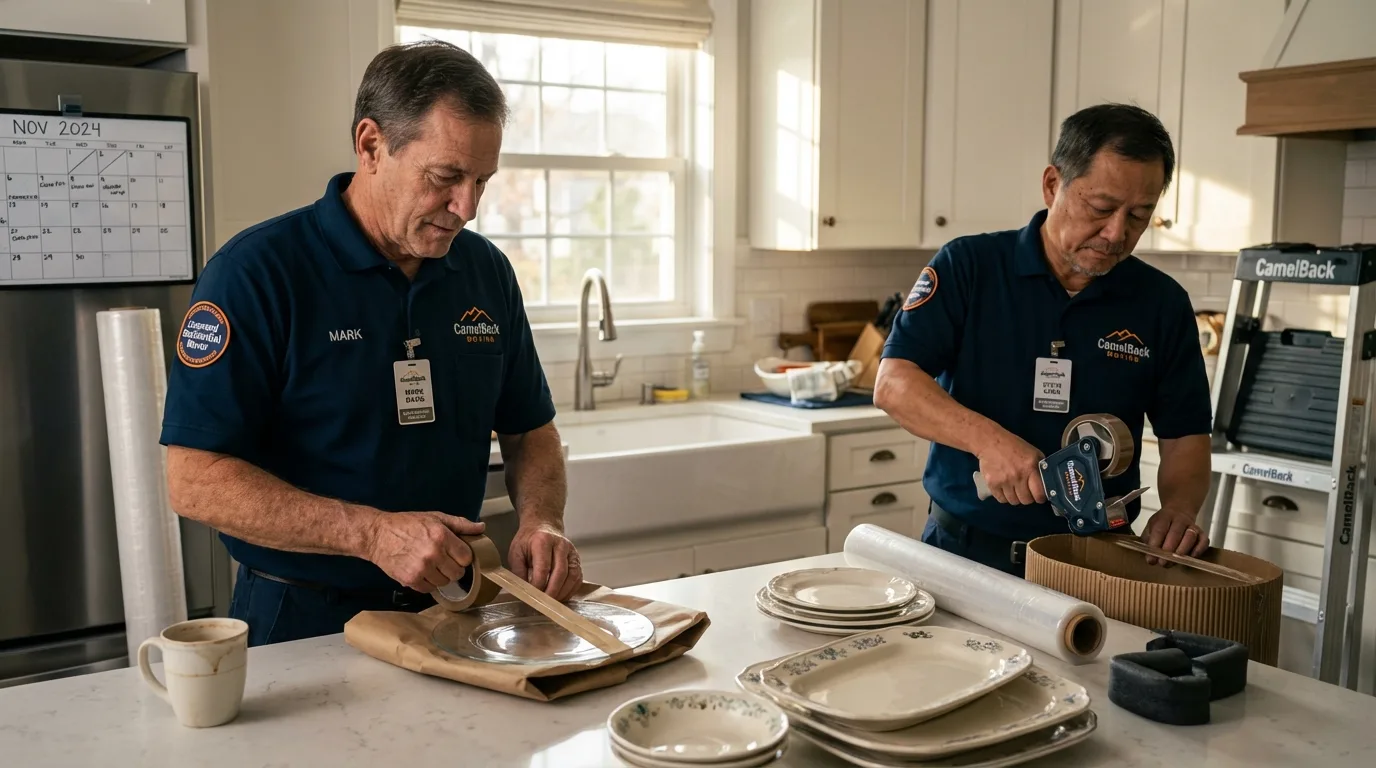 Professional crew packing kitchen dishware in Decatur, TN